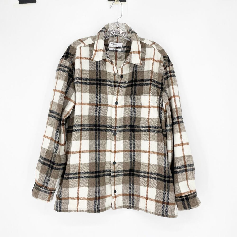 Bershka Relaxed Button-Up Plaid Jacket Size Medium